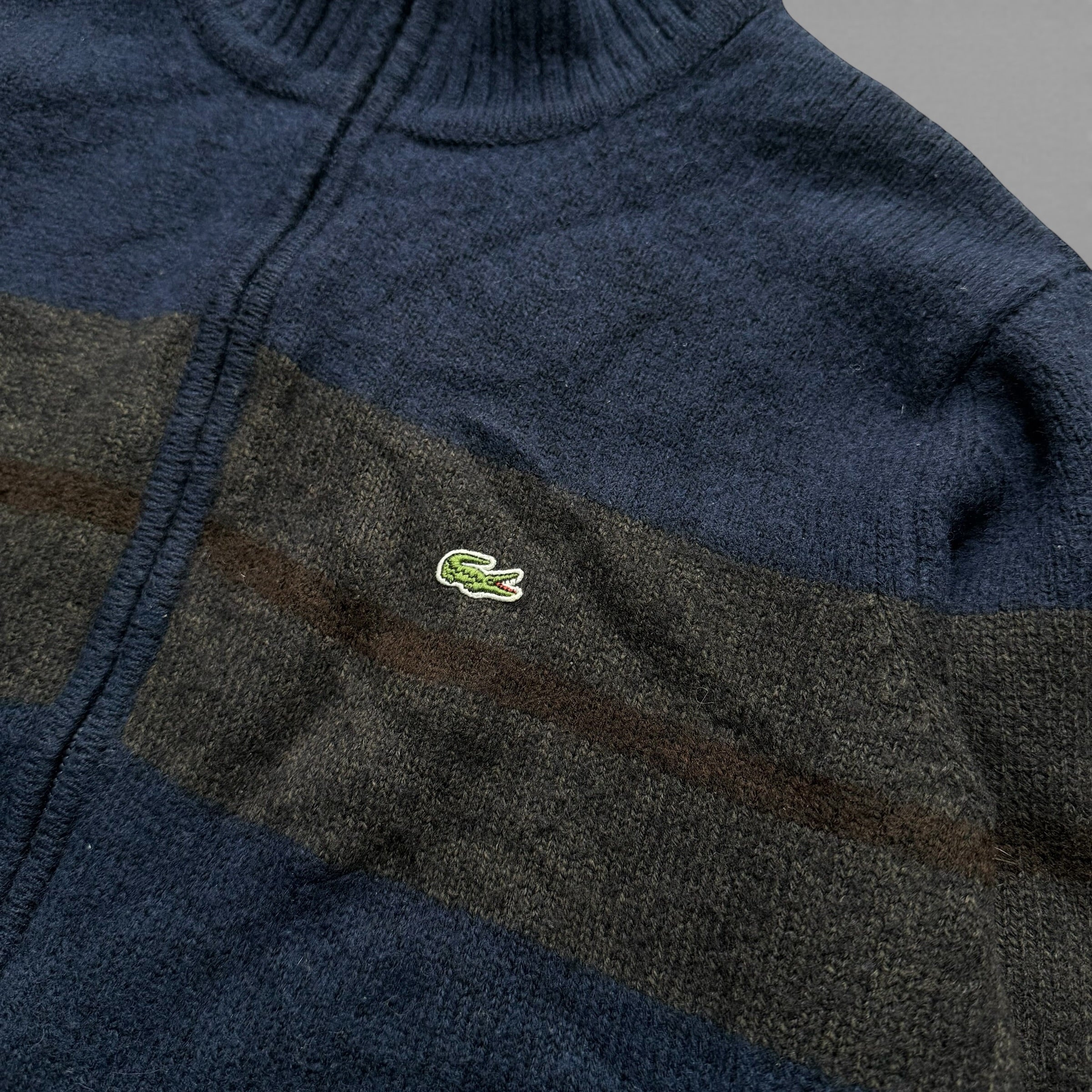 Lacoste Vintage Strickjacke Jacket Dunkelblau Braun Laine Size M