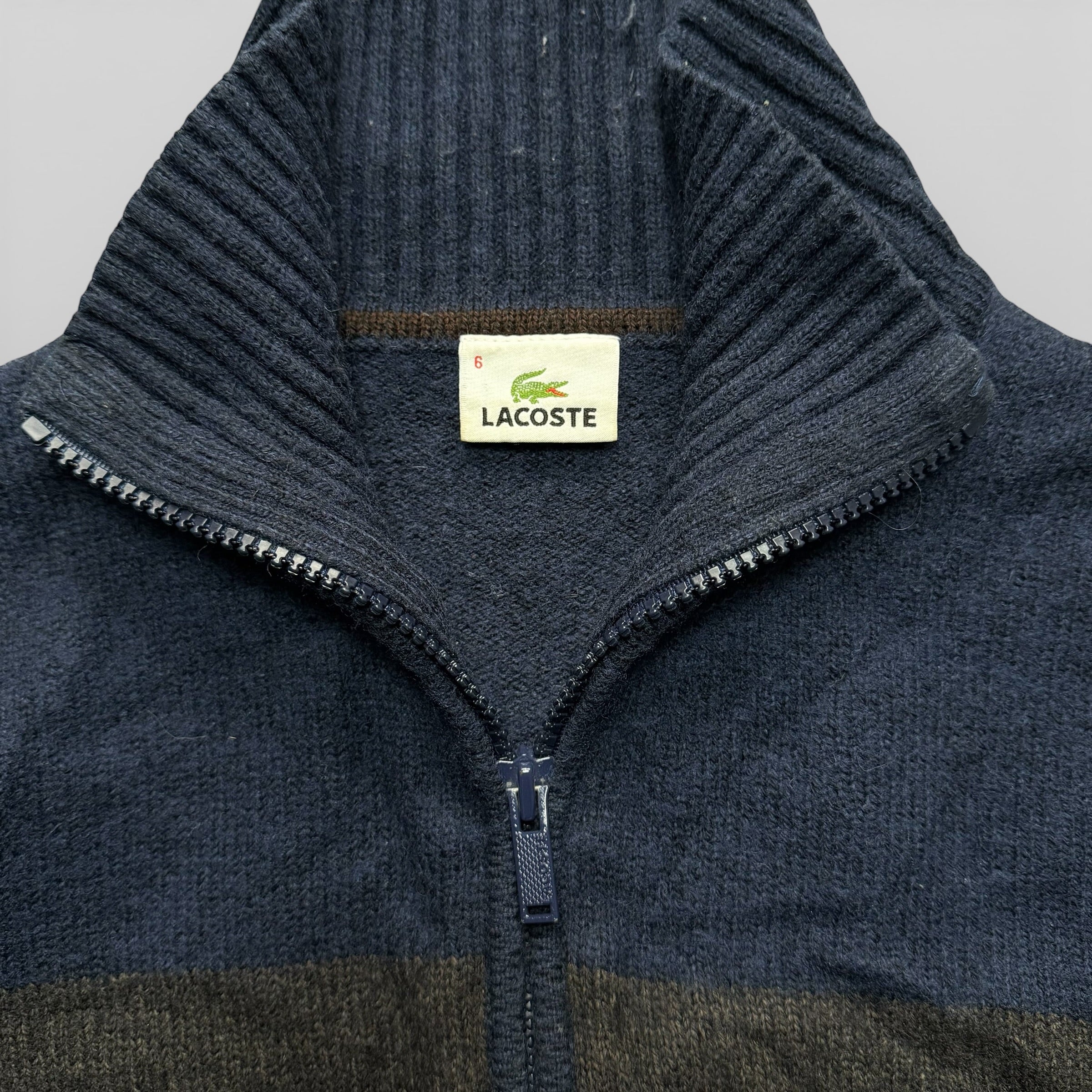 Lacoste Vintage Strickjacke Jacket Dunkelblau Braun Laine Size M