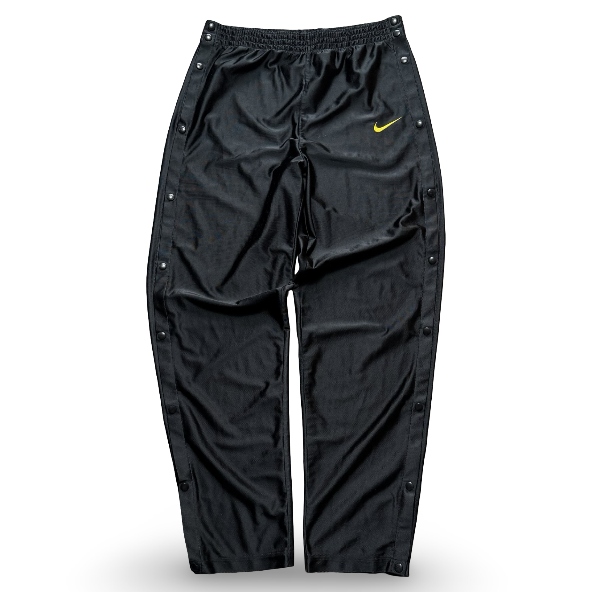 Nike Vintage Trackpants 90s Buttons Black Gold Swoosh Shiny Size M