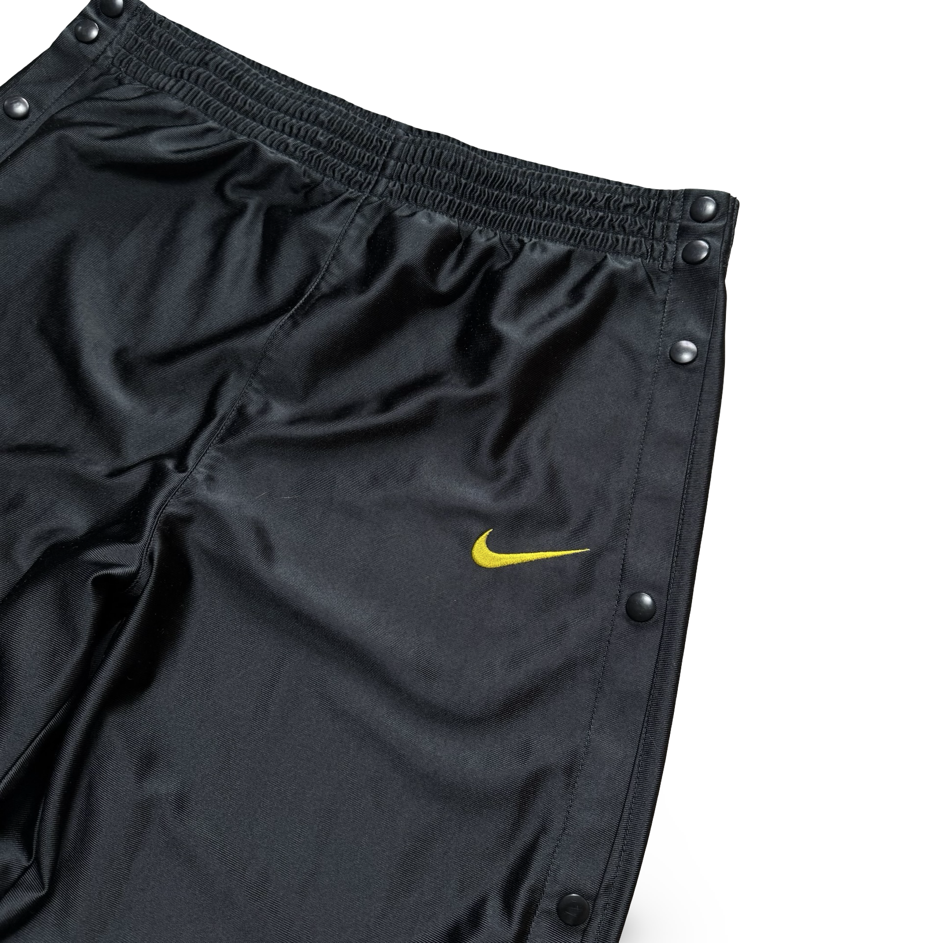 Nike Vintage Trackpants 90s Buttons Black Gold Swoosh Shiny Size M